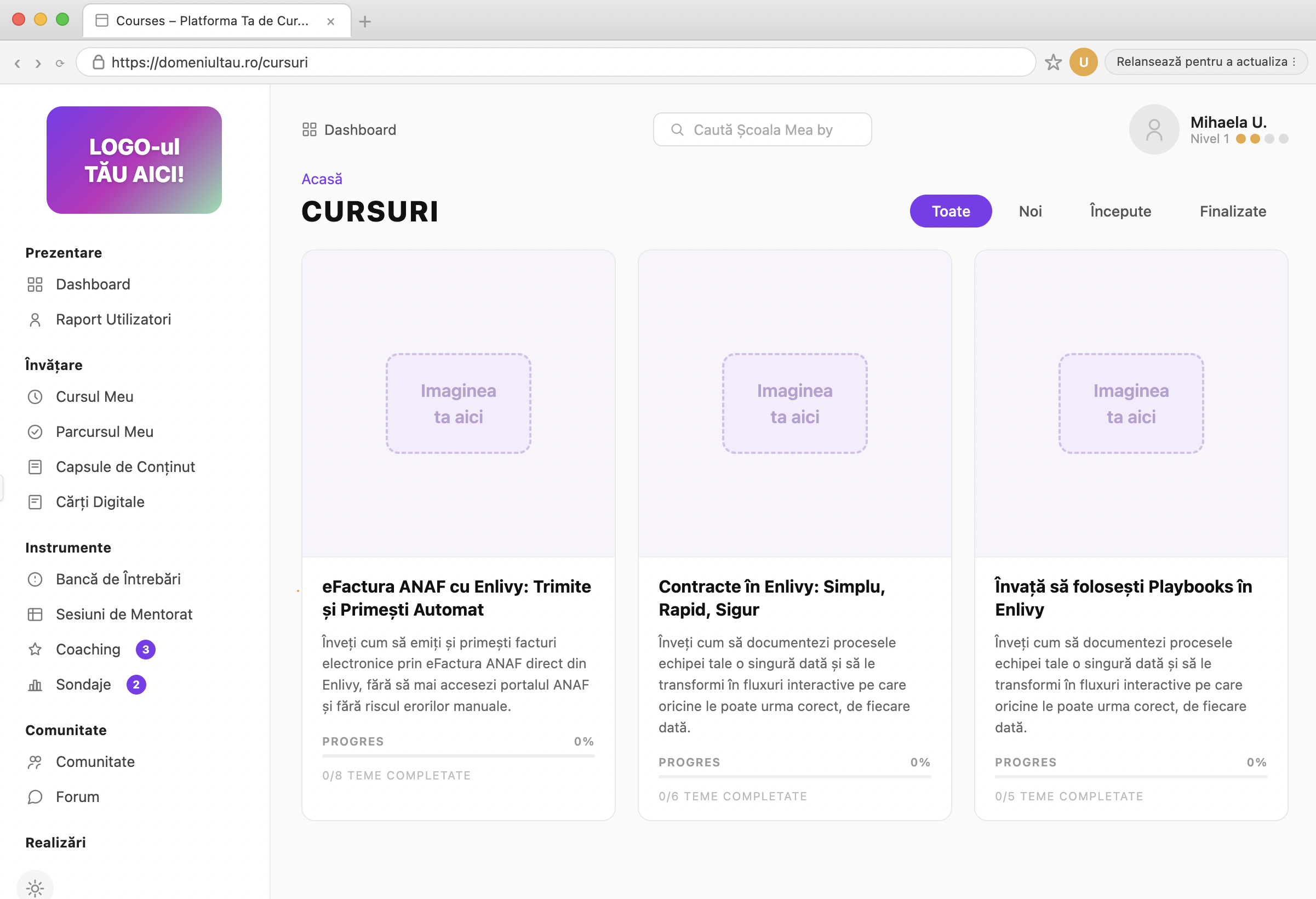 Platformă de Cursuri cu Branding și Domeniu Propriu
